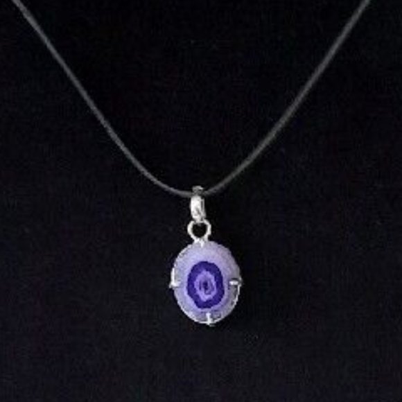 Light Purple Druzy Quartz Geode Pendant on 20" Black Cord - Picture 2 of 3